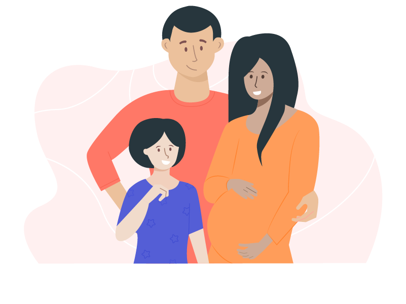 vector illustration of a young dad, pregnant mom, and child