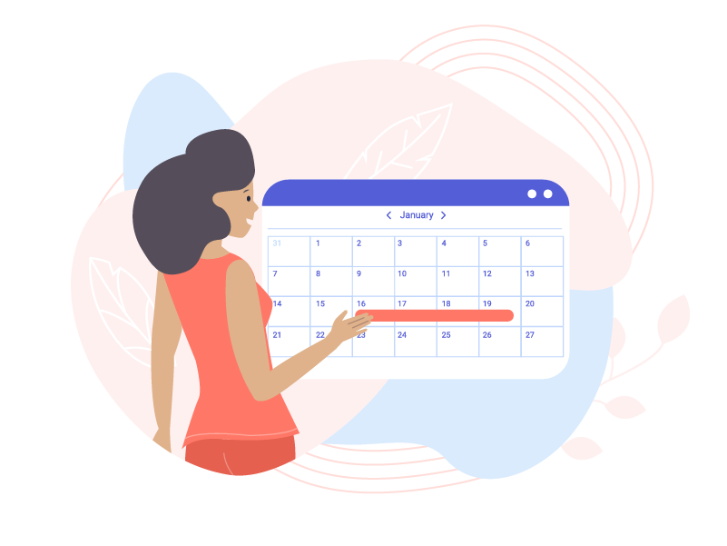 Vector illustration of a woman picking dates on a calendar