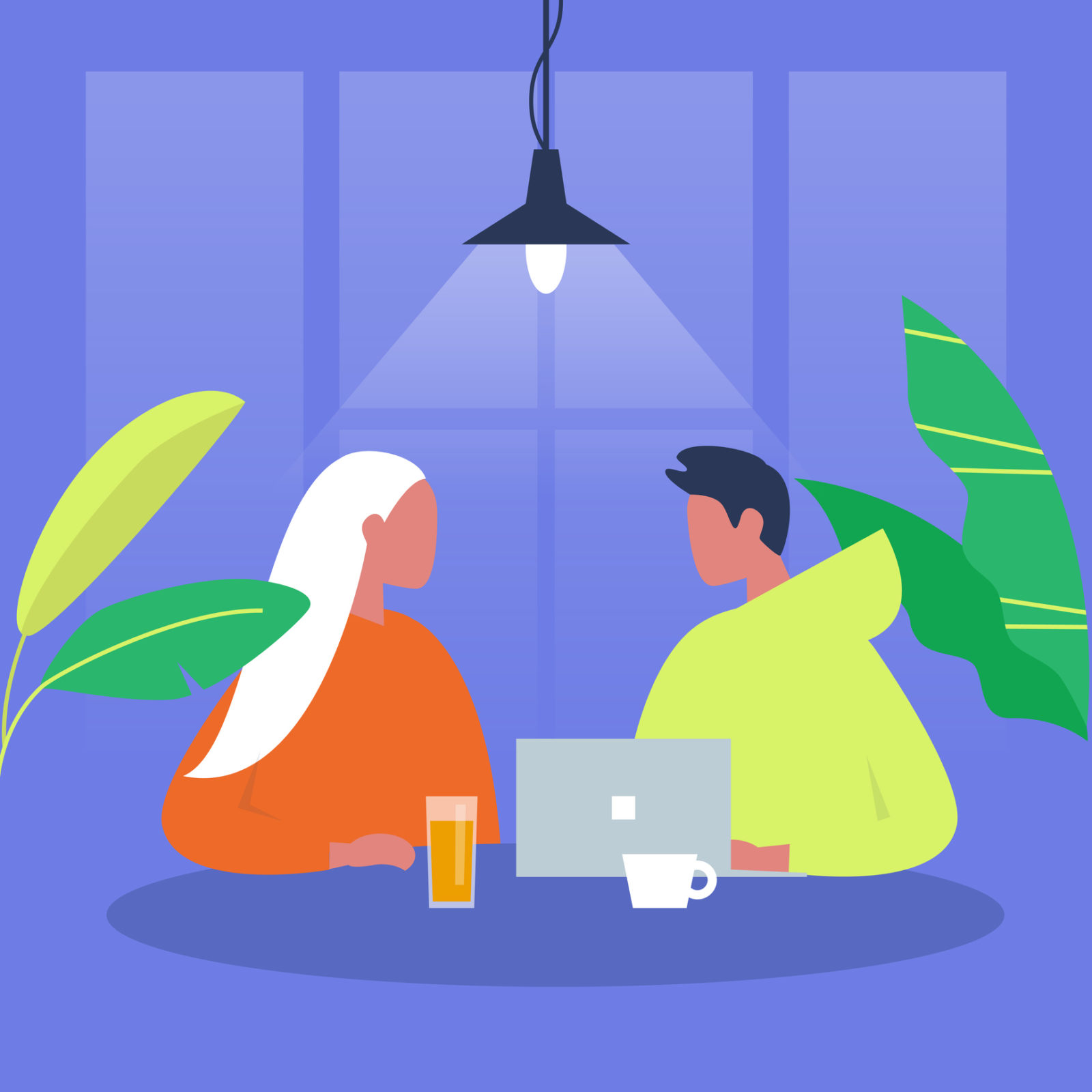 Two characters sitting at the table