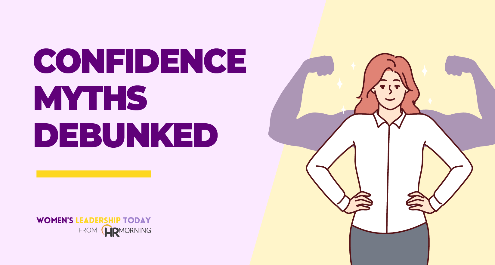 Illustration for a Women’s Leadership Today article debunking confidence myths, featuring a woman in a power pose with a flexed shadow symbolizing inner strength and self-confidence.