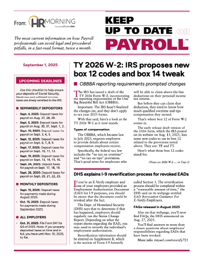 Keep Up to Date on Payroll 721, September 15, 2025