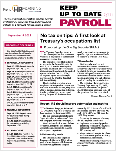 Keep Up to Date on Payroll 722 - September 15, 2025