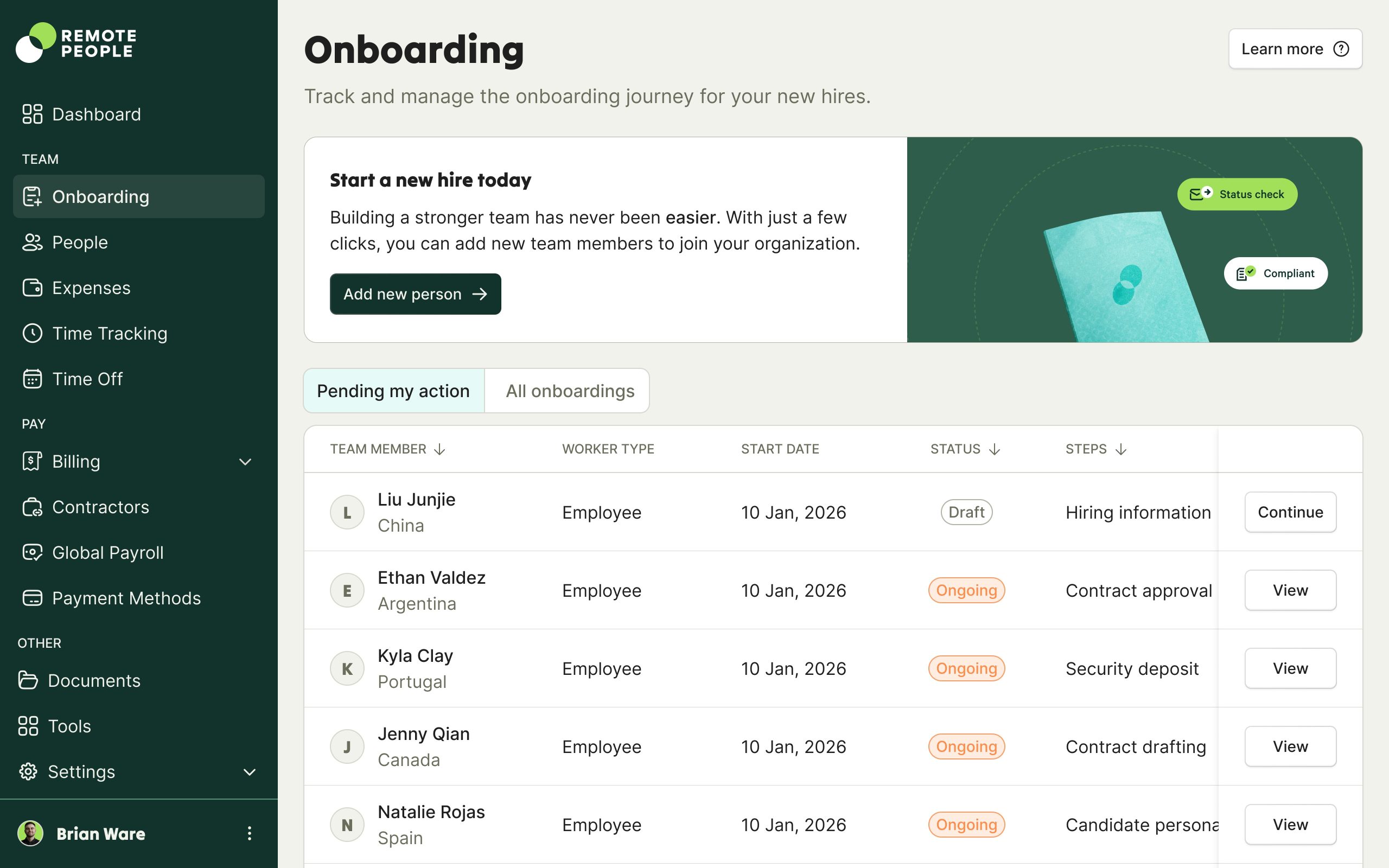 Remote People Onboarding Dashboard