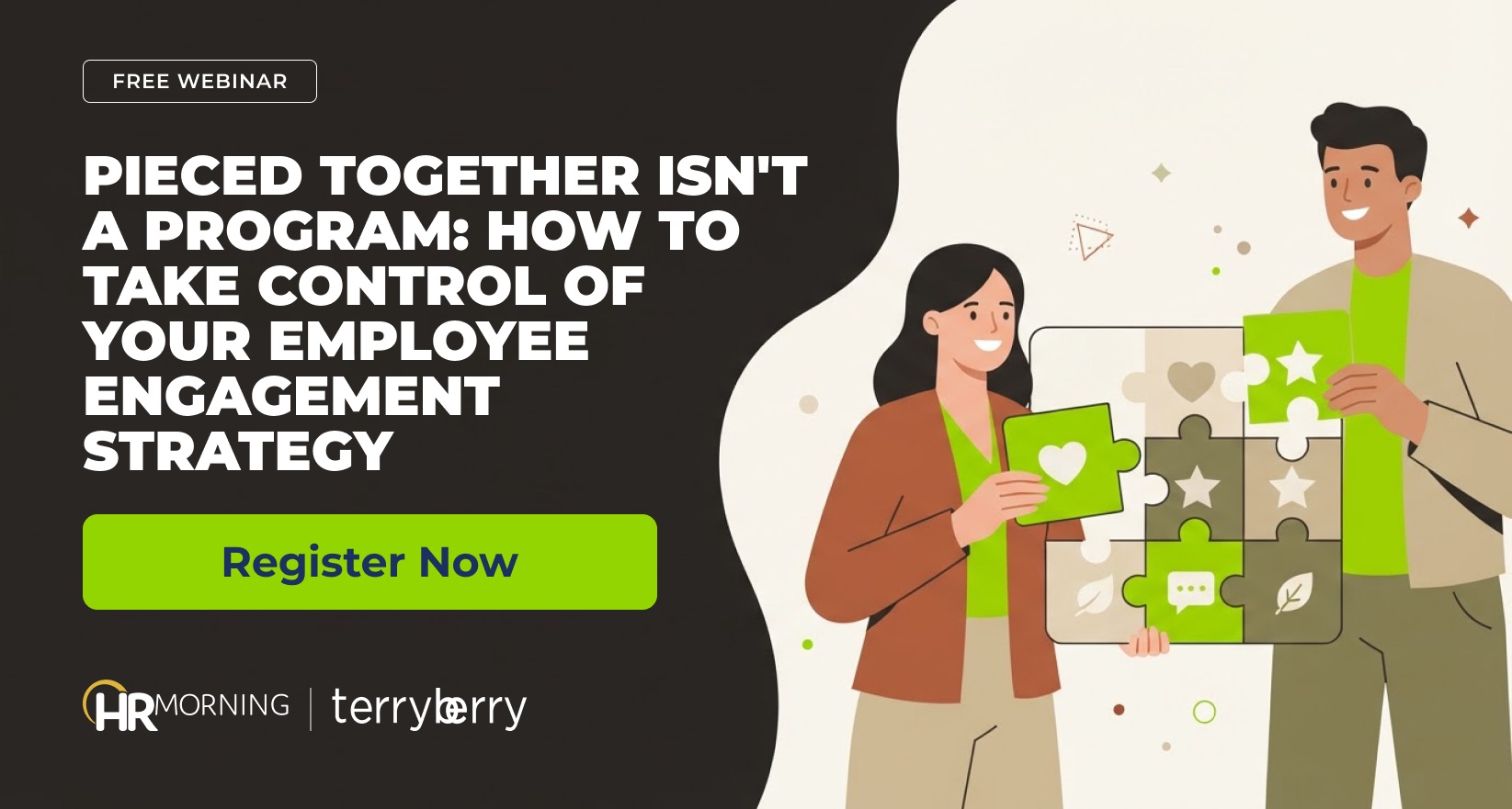 Two HR pros assemble a puzzle board of engagement icons into one program — Terryberry employee engagement strategy webinar.