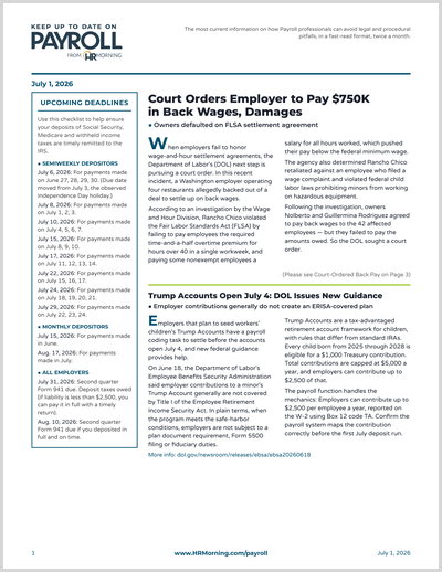 Keep Up to Date on Payroll Issue 740 July 1, 2026