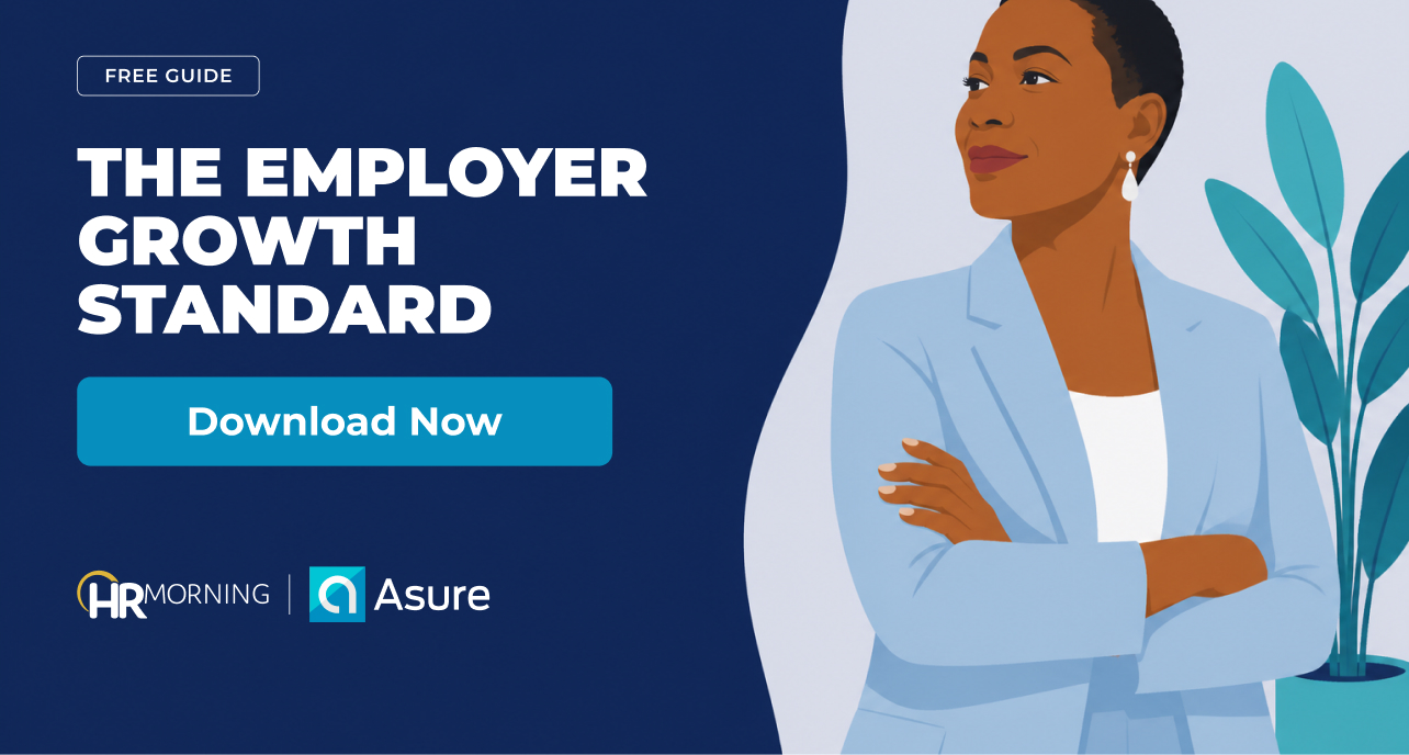 Illustration of a confident business owner standing beside a plant, representing employer growth standards for scaling HR.