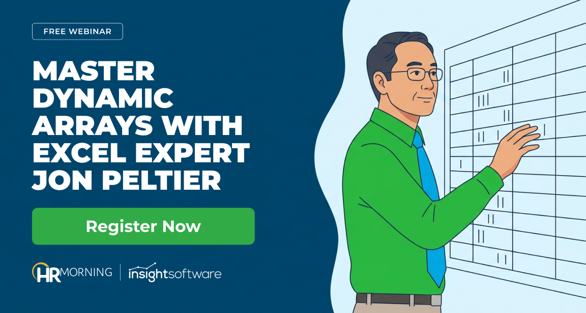 Analyst at a spreadsheet grid whose rows keep extending, for a webinar on mastering Excel dynamic arrays.