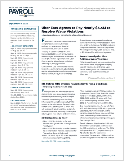 Keep Up to Date on Payroll Issue 744 September 1, 2026