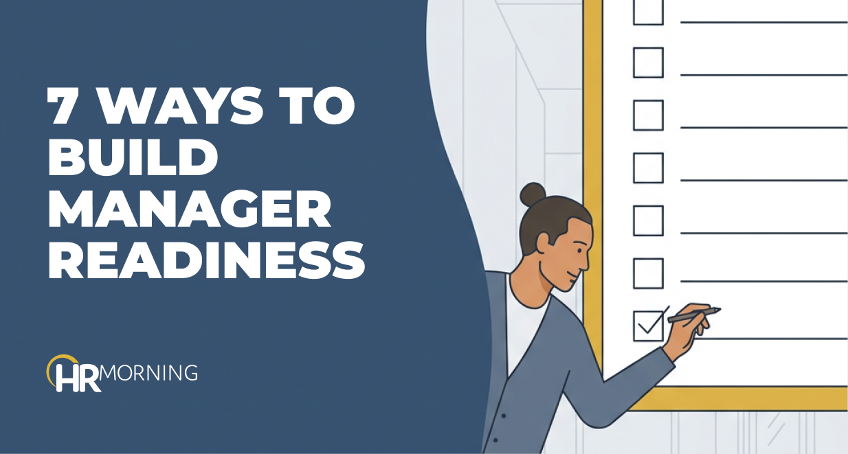 Illustration of a manager ticking the last box on a large checklist, representing ways to build manager readiness through training