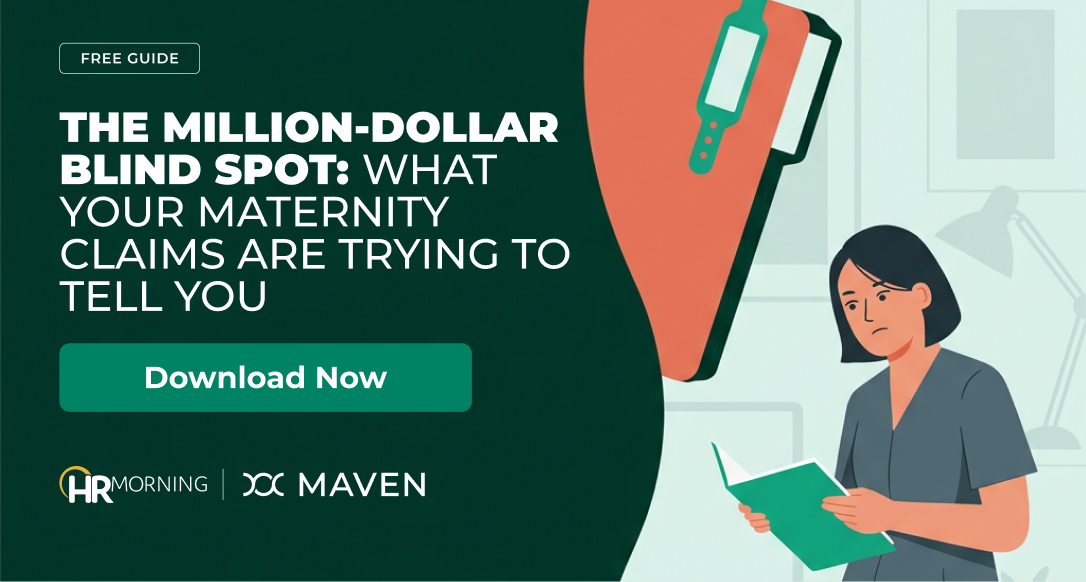Benefits analyst studies a large maternity claims folder with a newborn ID band, illustrating high-cost maternity claims